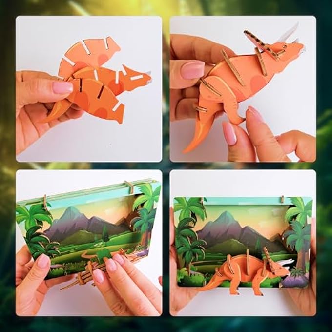 TRICERATOPS - TRICERATOPS 3D PUZZLE - DIY WOODEN ANIMAL PUZZLE - 3D PUZZLE FOR CHILDREN - CHILDREN'S WOODEN CRAFT SET - BRAIN TEASER WOODEN PUZZLE - TOY GIFTS FOR CHRISTMAS - Image 4
